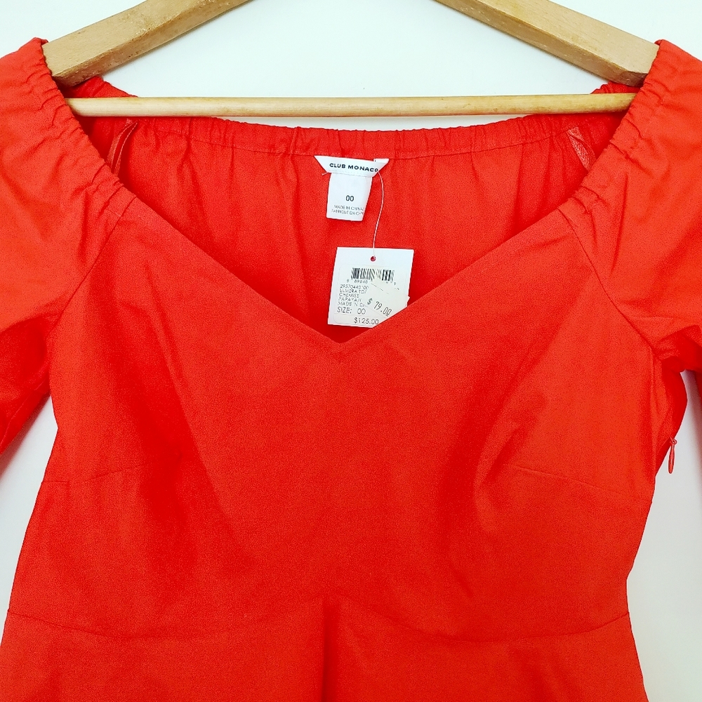 Club Monaco red peplum off shoulder blouse - Picture 5 of 7